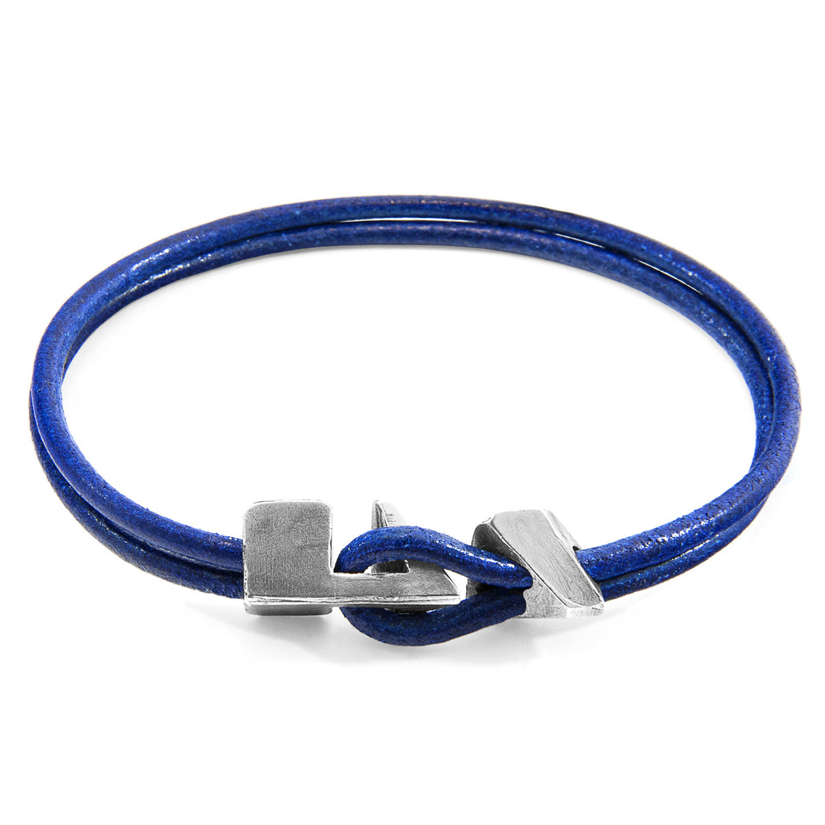 Anchor & Crew Azure Blue Brixham Silver and Round Leather Bracelet