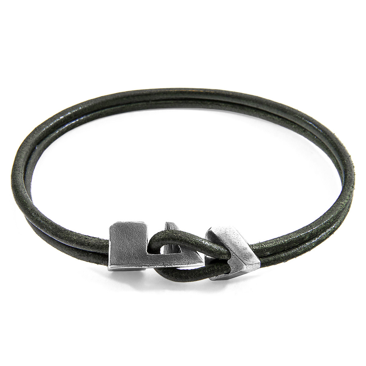 Anchor & Crew Racing Green Brixham Silver and Round Leather Bracelet