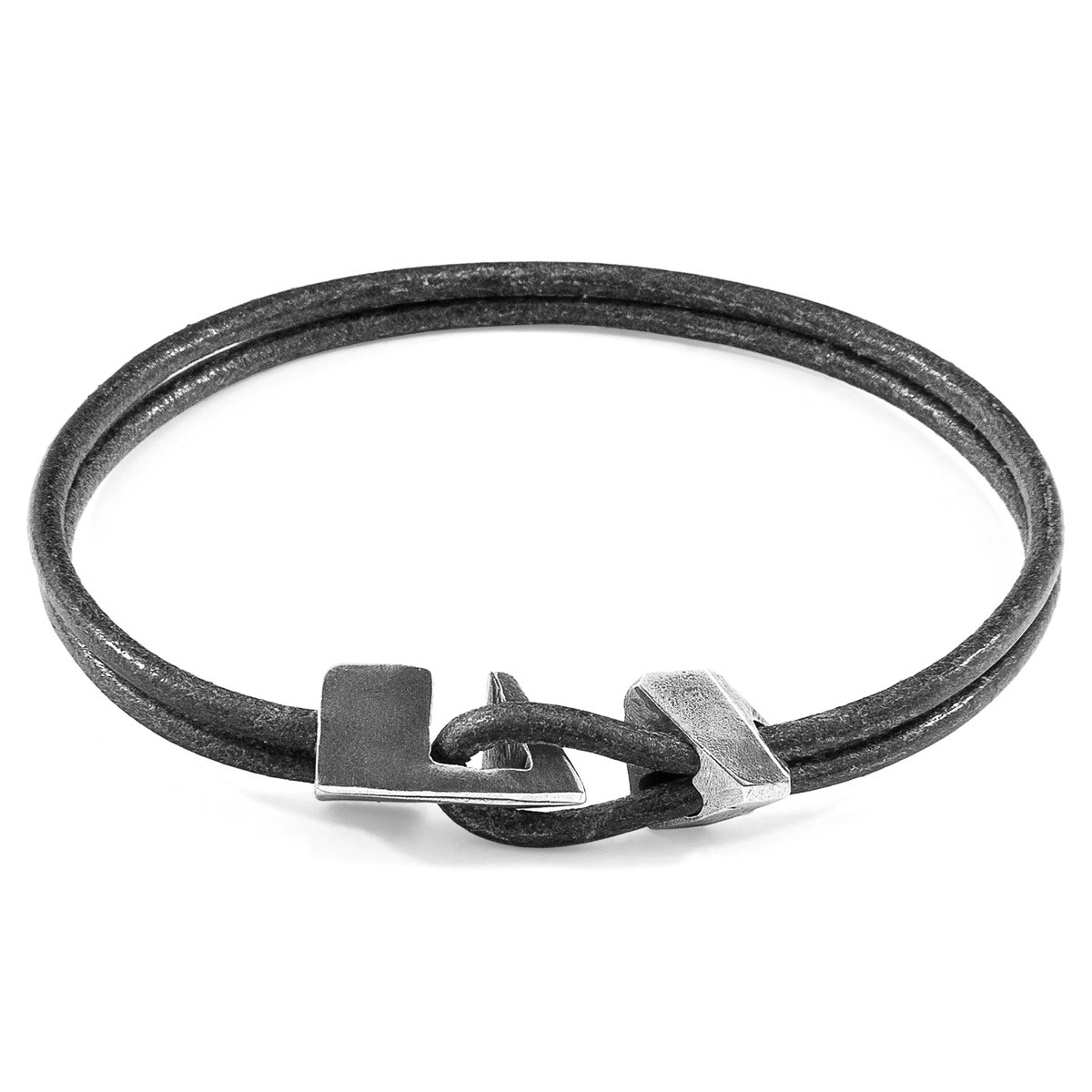 Anchor & Crew Shadow Grey Brixham Silver and Round Leather Bracelet