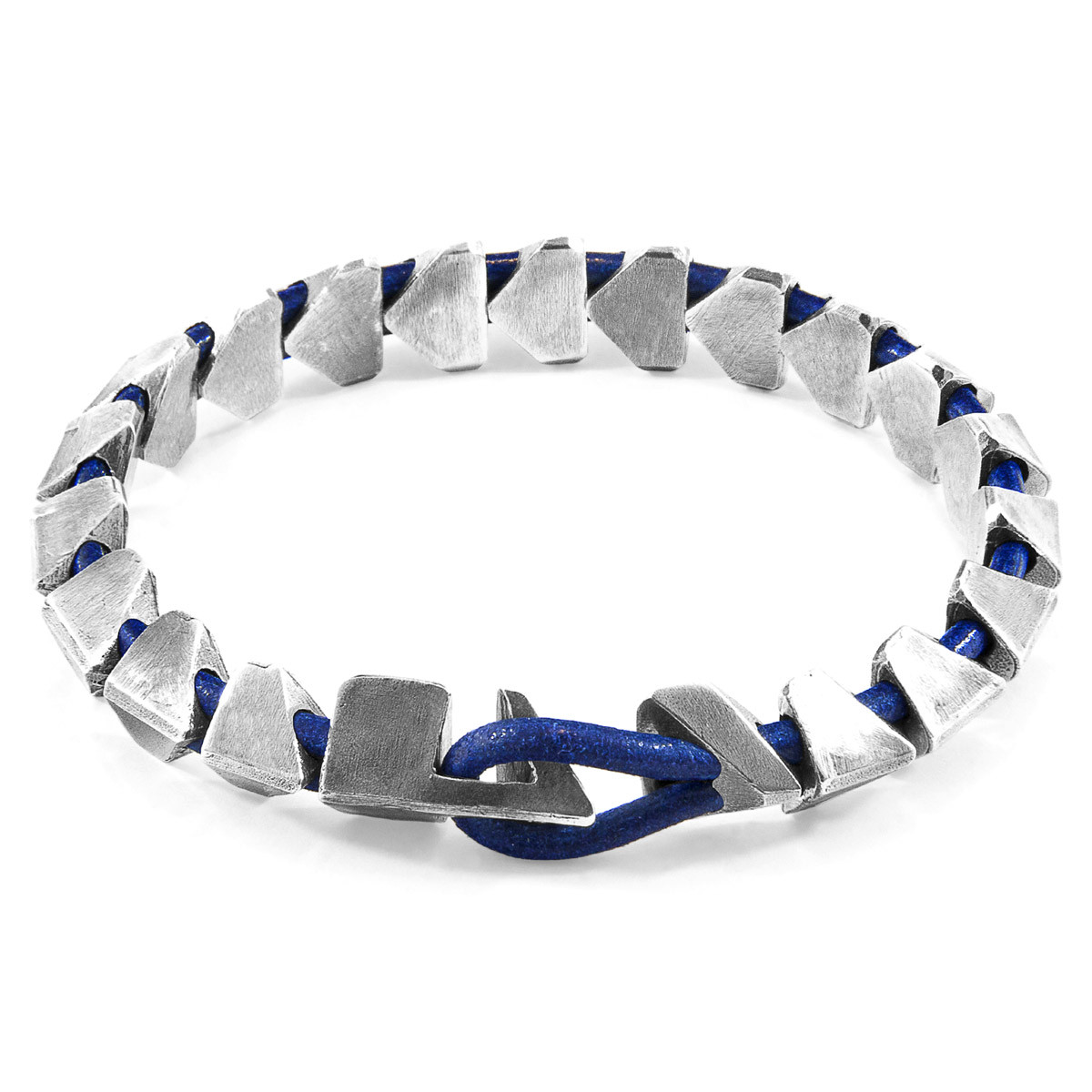 Anchor & Crew Azure Blue Brixham Maxi Silver and Round Leather Bracelet
