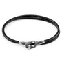 Anchor & Crew Raven Black Tenby Silver and Round Leather Bracelet