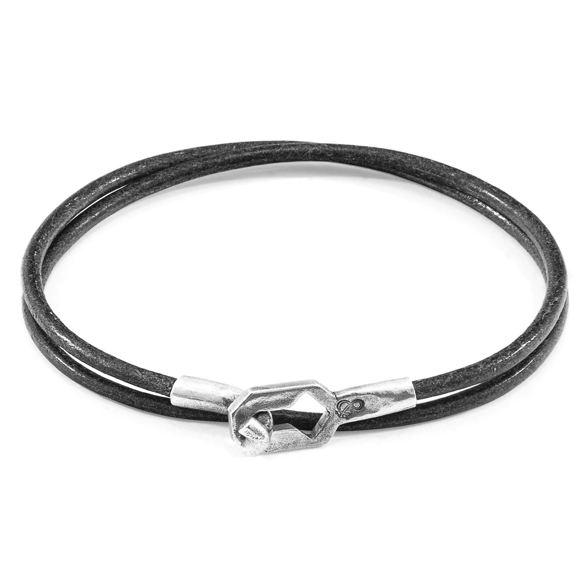 Shadow Grey Tenby Silver and Round Leather Bracelet