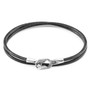 Anchor & Crew Shadow Grey Tenby Silver and Round Leather Bracelet