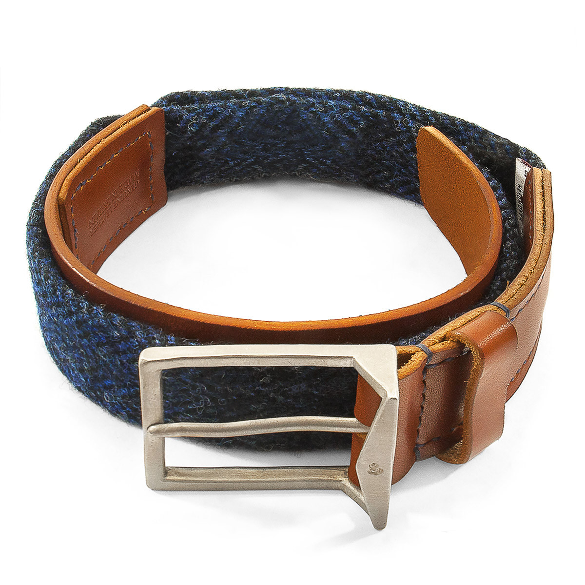 Highland Blue Harris Tweed Calway Leather And Nickel Belt Anchor Crew