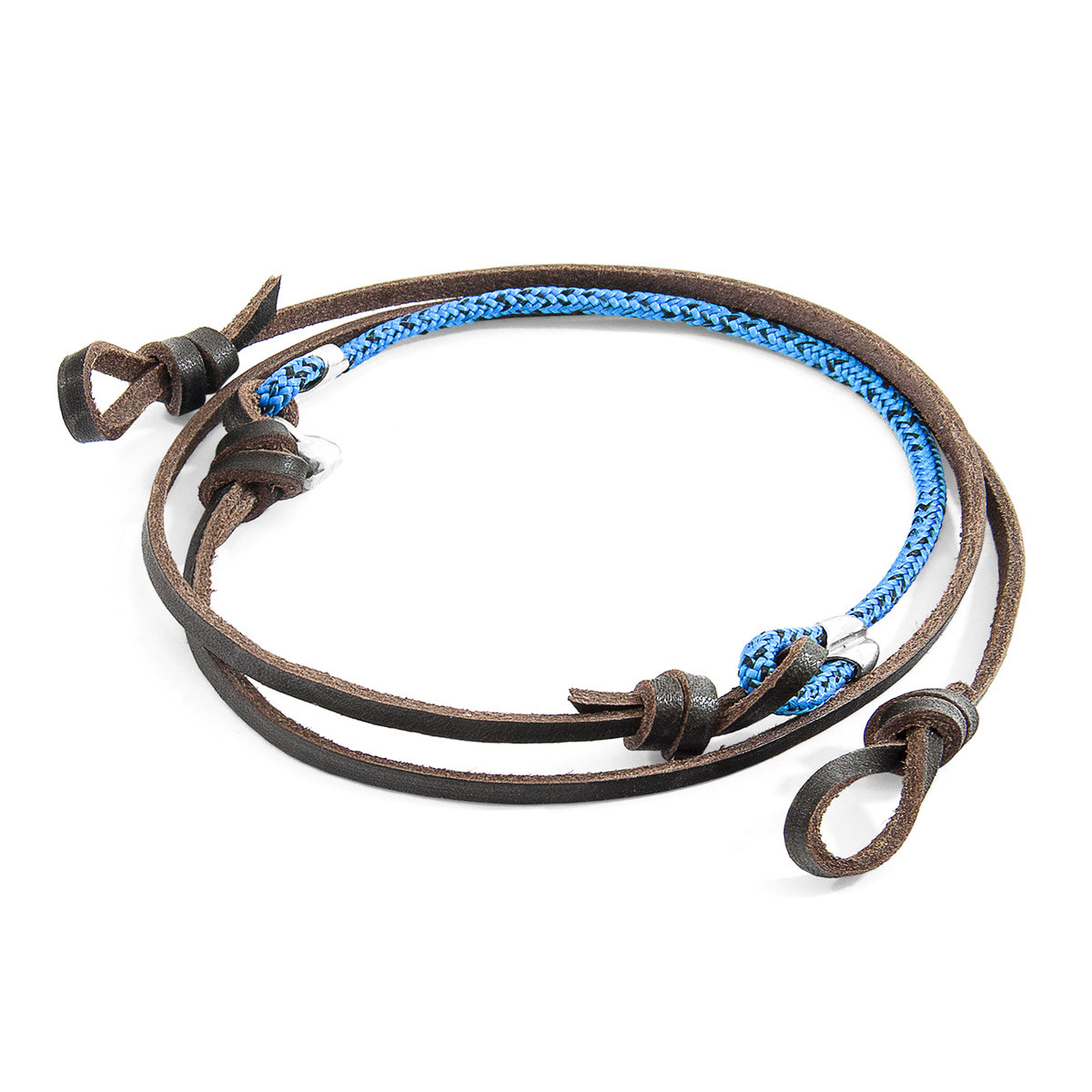 Blue Noir Conway Silver and Rope Eyewear Strap w/ Dark Brown Flat Leather
