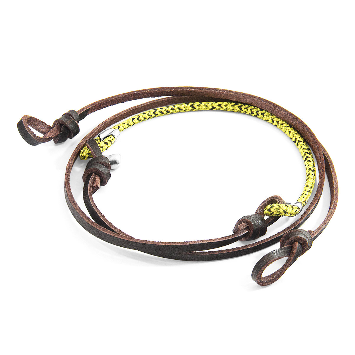 Yellow Noir Conway Silver and Rope Eyewear Strap w/ Dark Brown Flat Leather