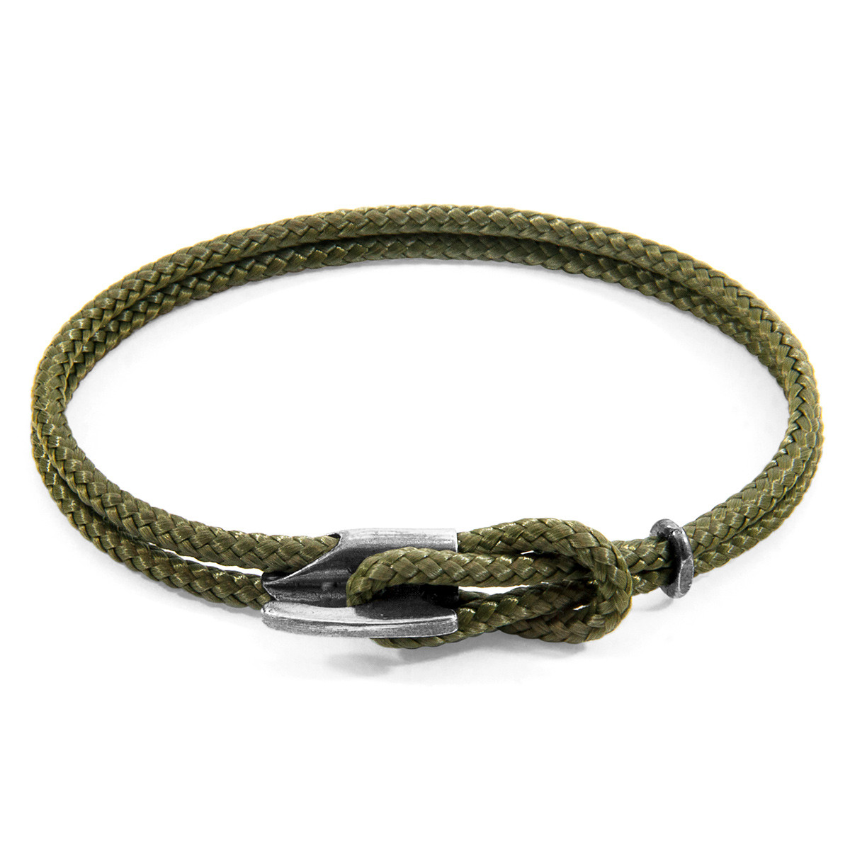 Anchor & Crew Khaki Green Padstow Silver and Rope Bracelet