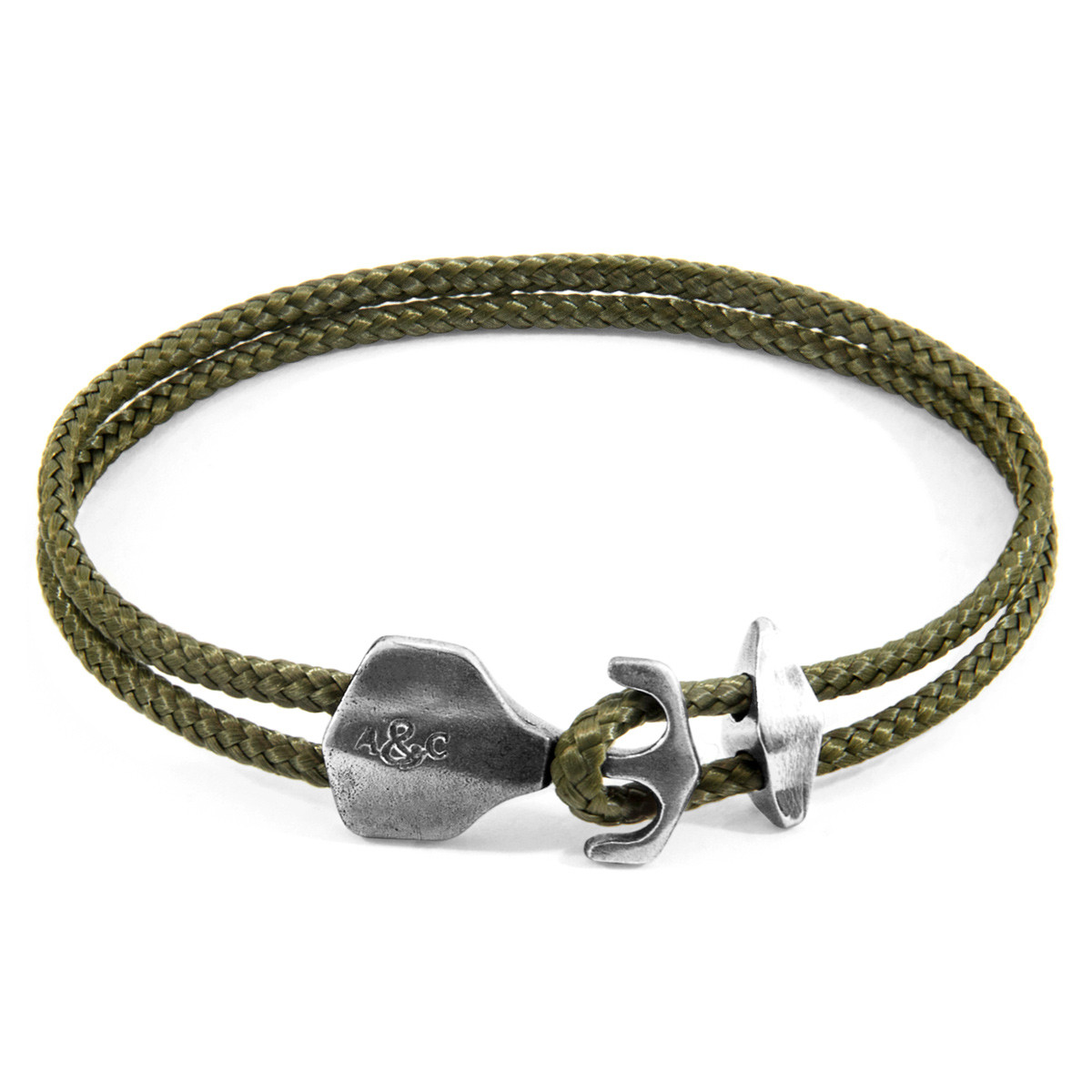 Khaki Green Delta Anchor Silver and Rope Bracelet