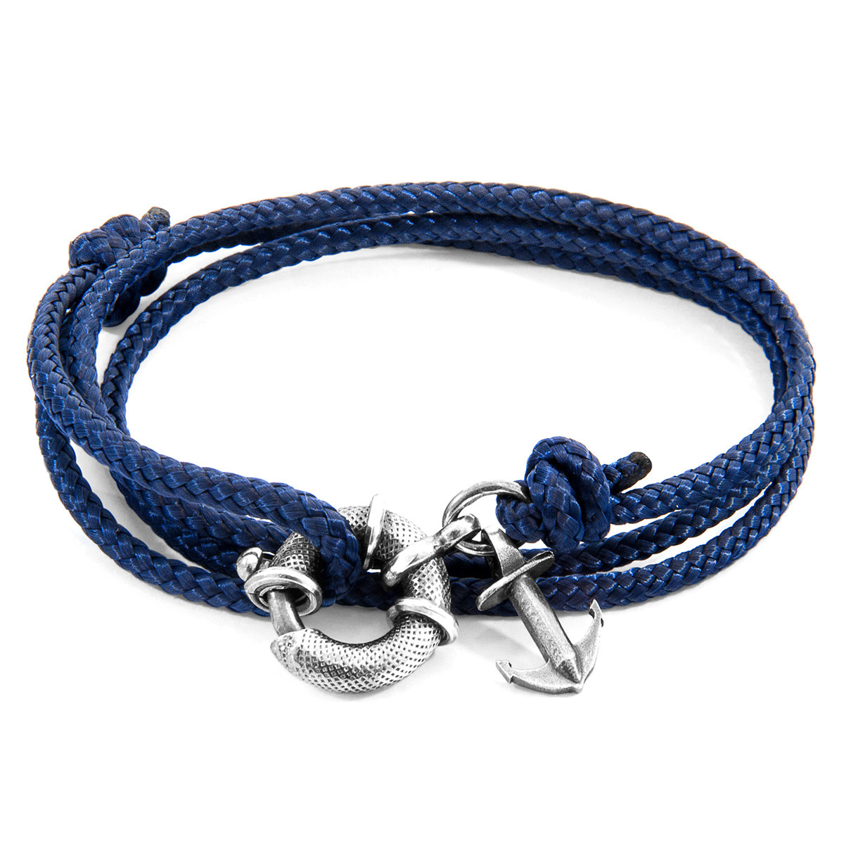 Navy Blue Clyde Anchor Silver and Rope Bracelet