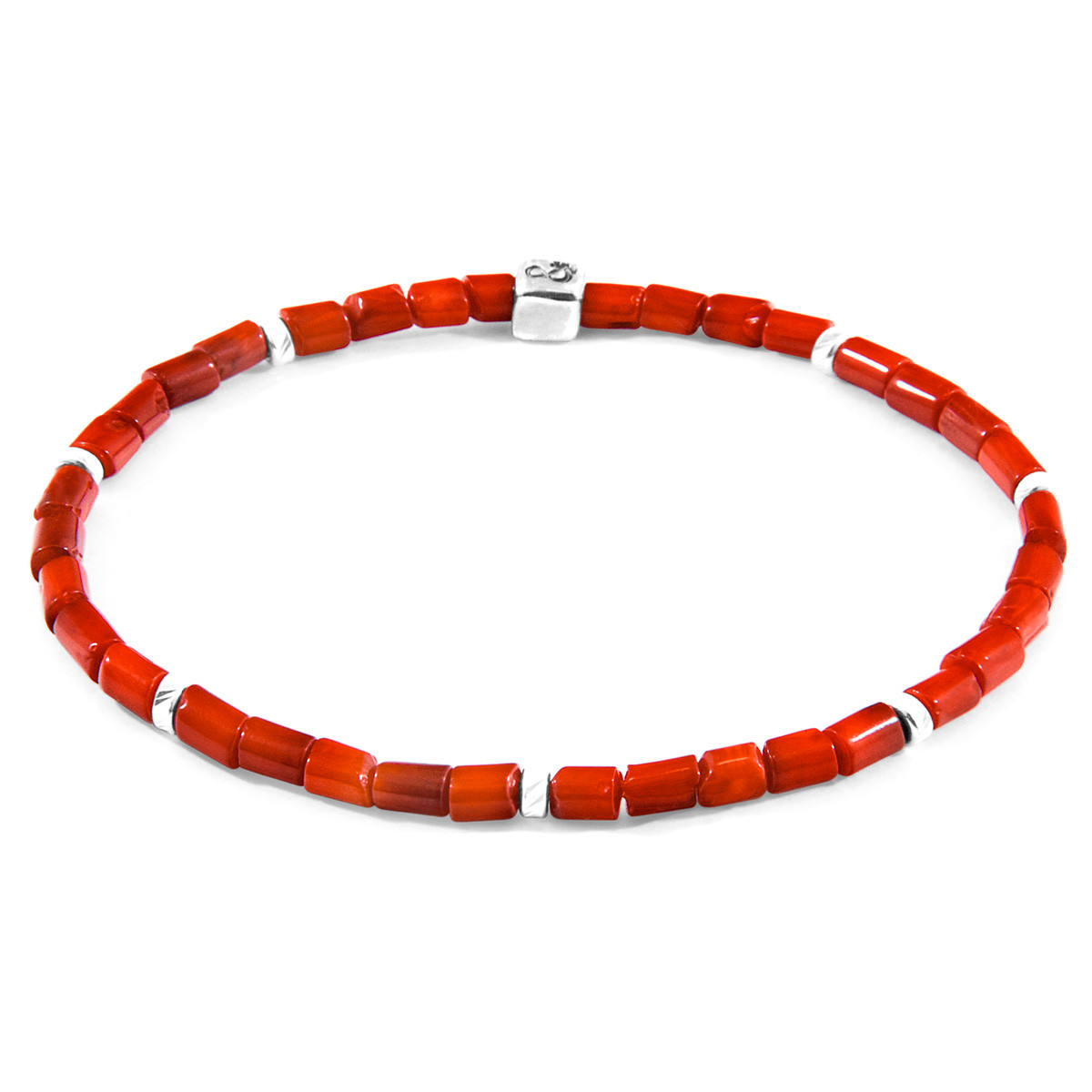 Red Bamboo Coral (Imitation) Tekapo Silver and Stone Bracelet