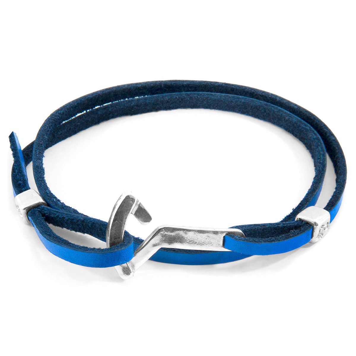 Anchor & Crew Royal Blue Flyak Anchor Silver and Flat Leather Bracelet