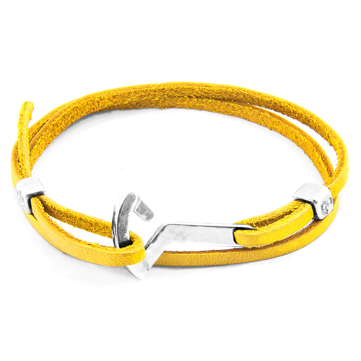 Anchor & Crew Mustard Yellow Flyak Anchor Silver and Flat Leather Bracelet