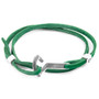 Anchor & Crew Fern Green Flyak Anchor Silver and Flat Leather Bracelet