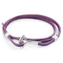 Anchor & Crew Grape Purple Flyak Anchor Silver and Flat Leather Bracelet