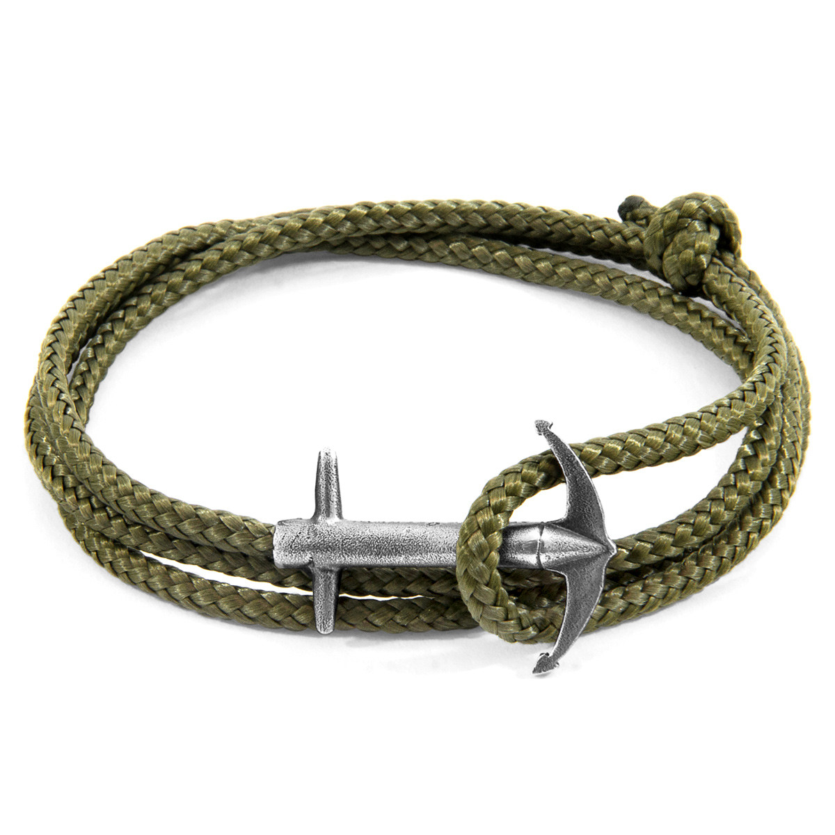 Khaki Green Admiral Anchor Silver and Rope Bracelet