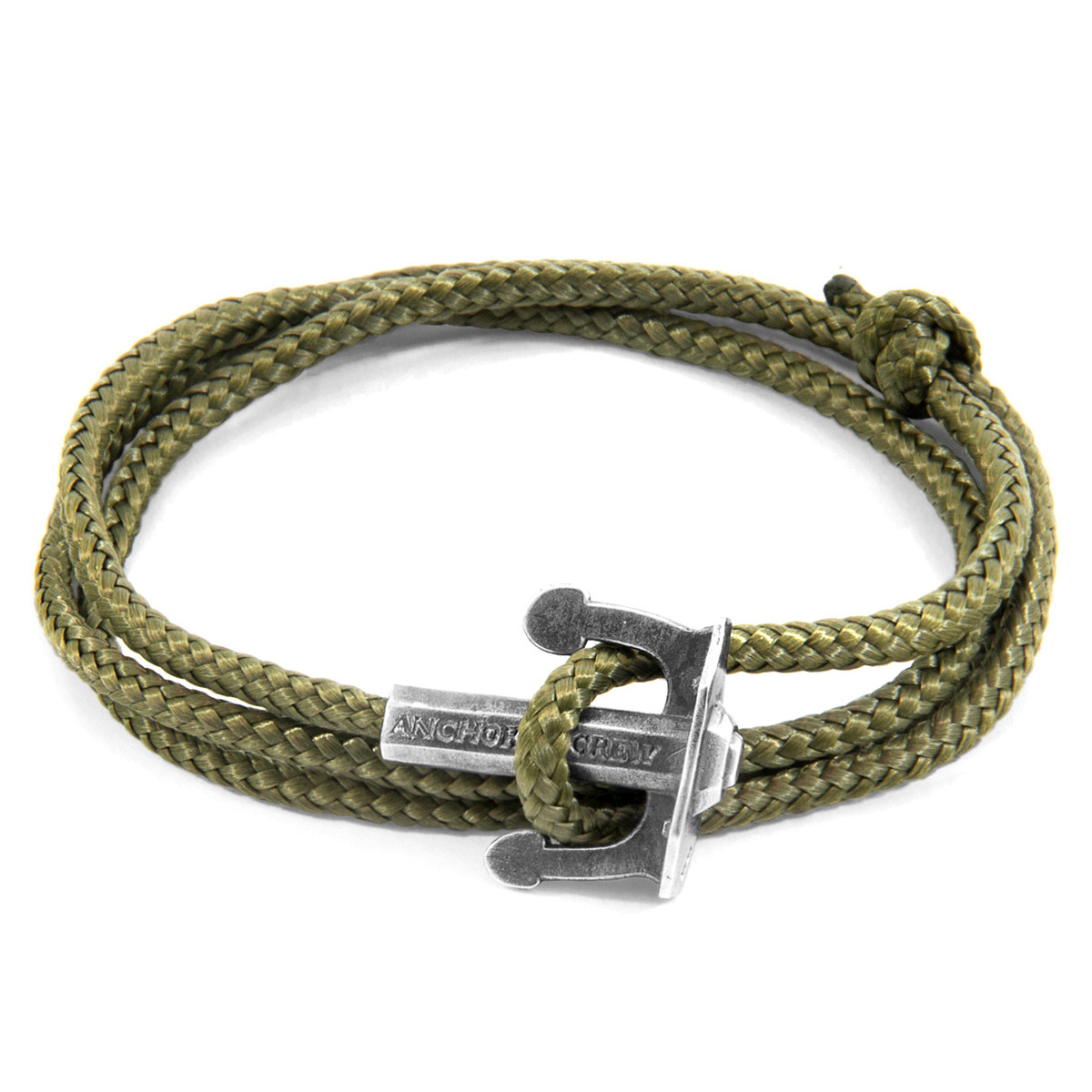 Khaki Green Union Anchor Silver and Rope Bracelet