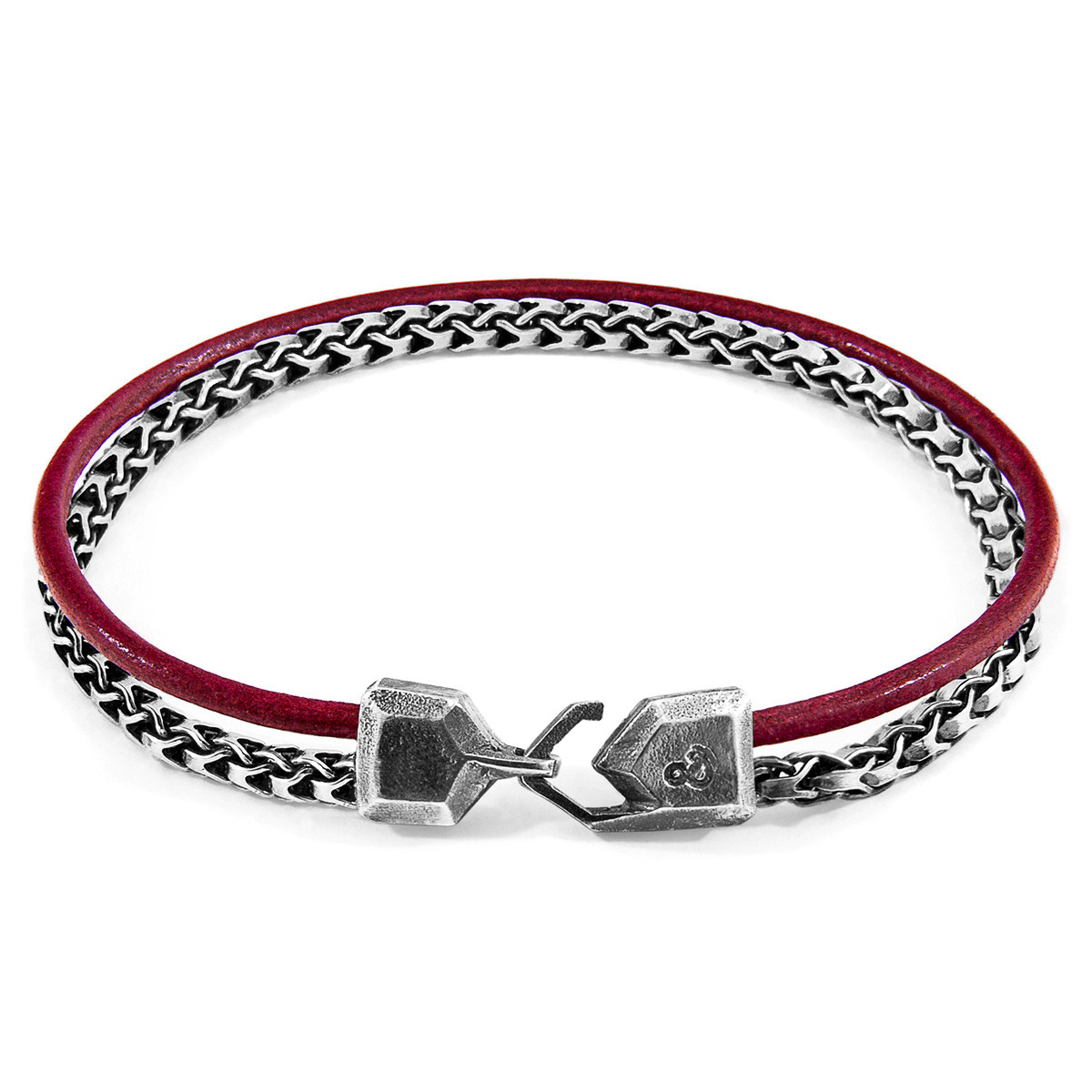 Anchor & Crew Bordeaux Red Bowspirit Mast Silver and Round Leather Bracelet 