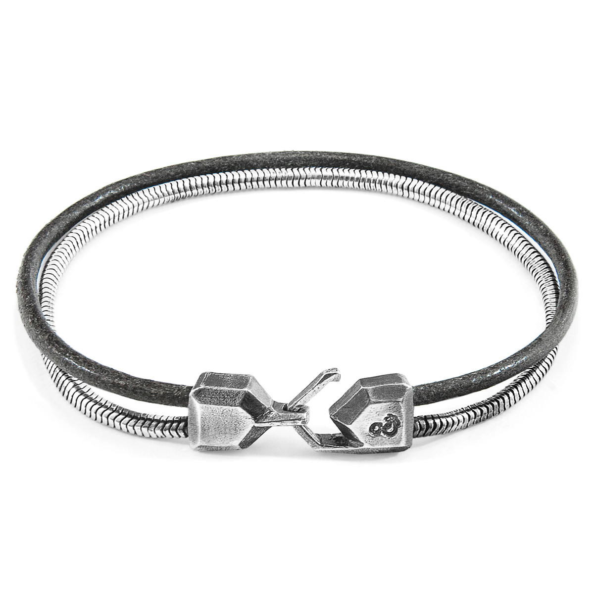 Shadow Grey Gallant Mast Silver and Round Leather Bracelet