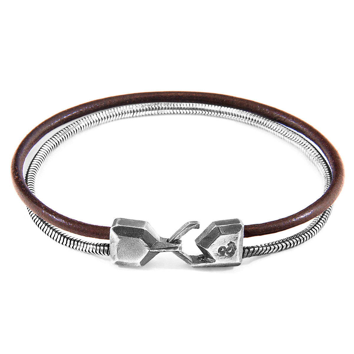 Mocha Brown Gallant Mast Silver and Round Leather Bracelet