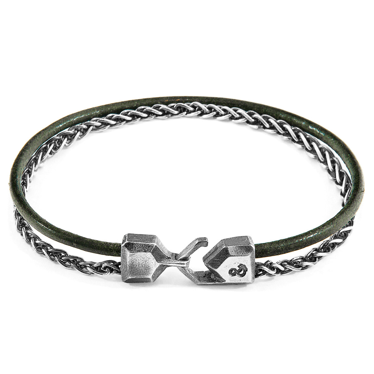 Racing Green Staysail Mast Silver and Round Leather Bracelet from ANCHOR and CREW