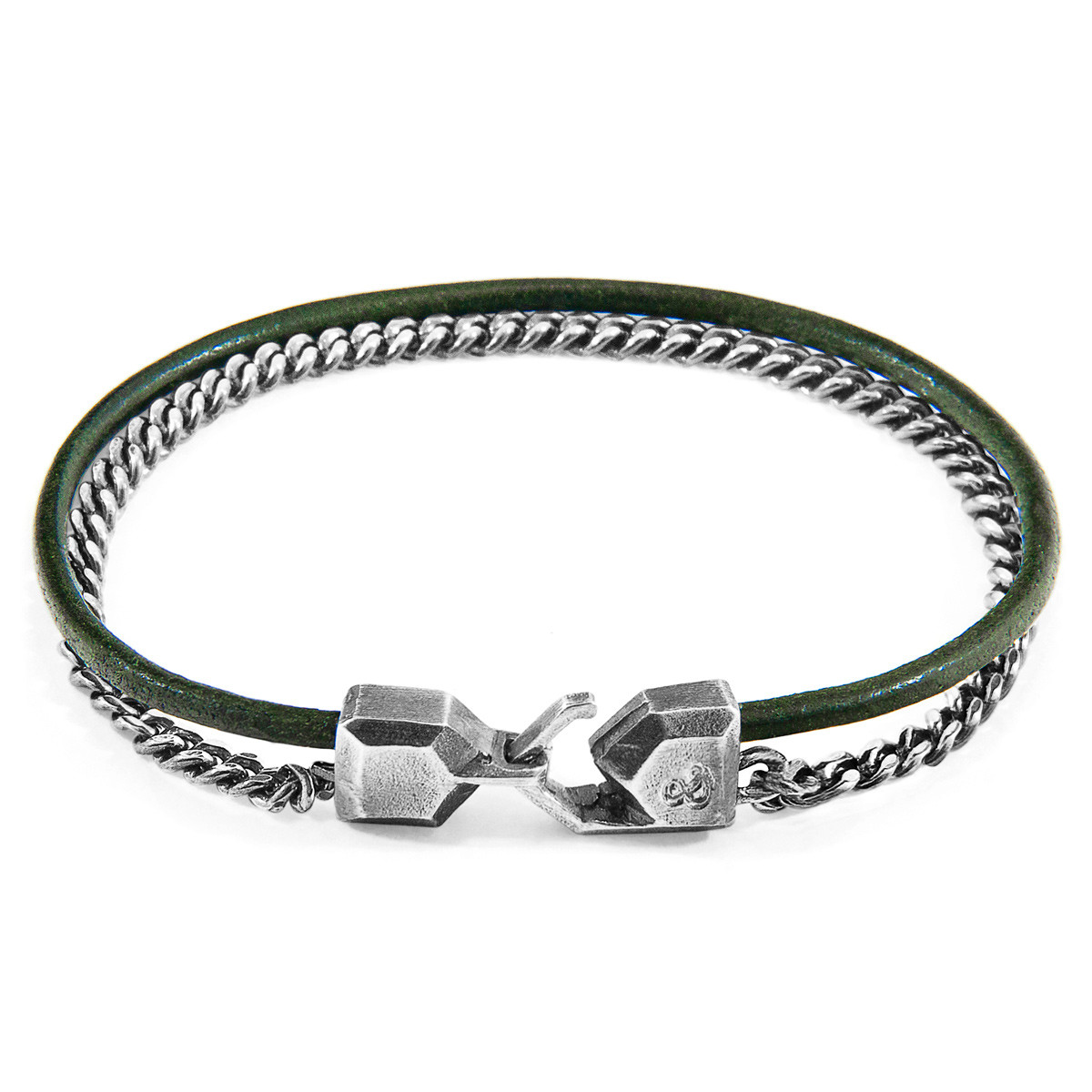 Anchor & Crew Racing Green Crossjack Mast Silver and Round Leather Bracelet 