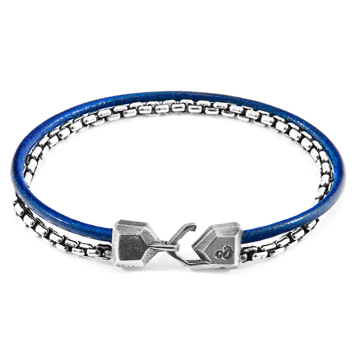 Azure Blue Moonraker Mast Silver and Round Leather Bracelet
