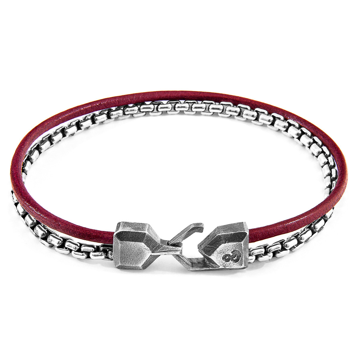 Bordeaux Red Moonraker Mast Silver and Round Leather Bracelet