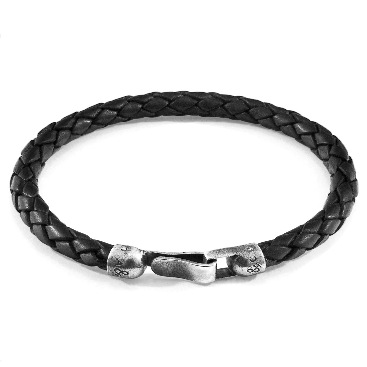 Anchor & Crew Midnight Black Skye Silver and Braided Leather Bracelet