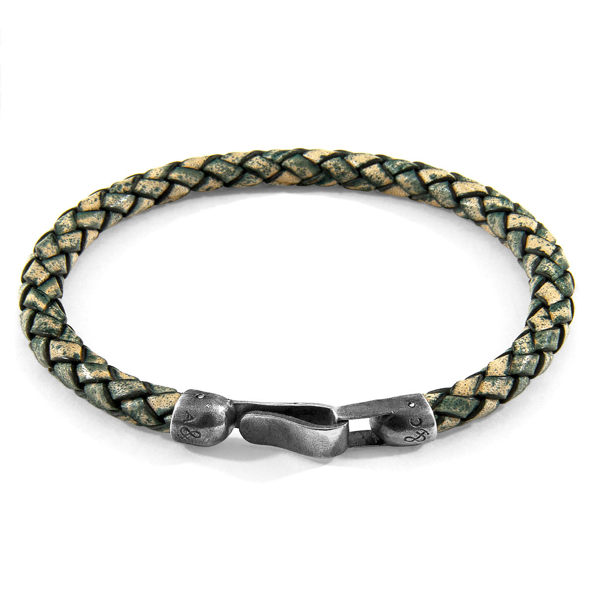 Anchor & Crew Petrol Green Skye Silver and Braided Leather Bracelet