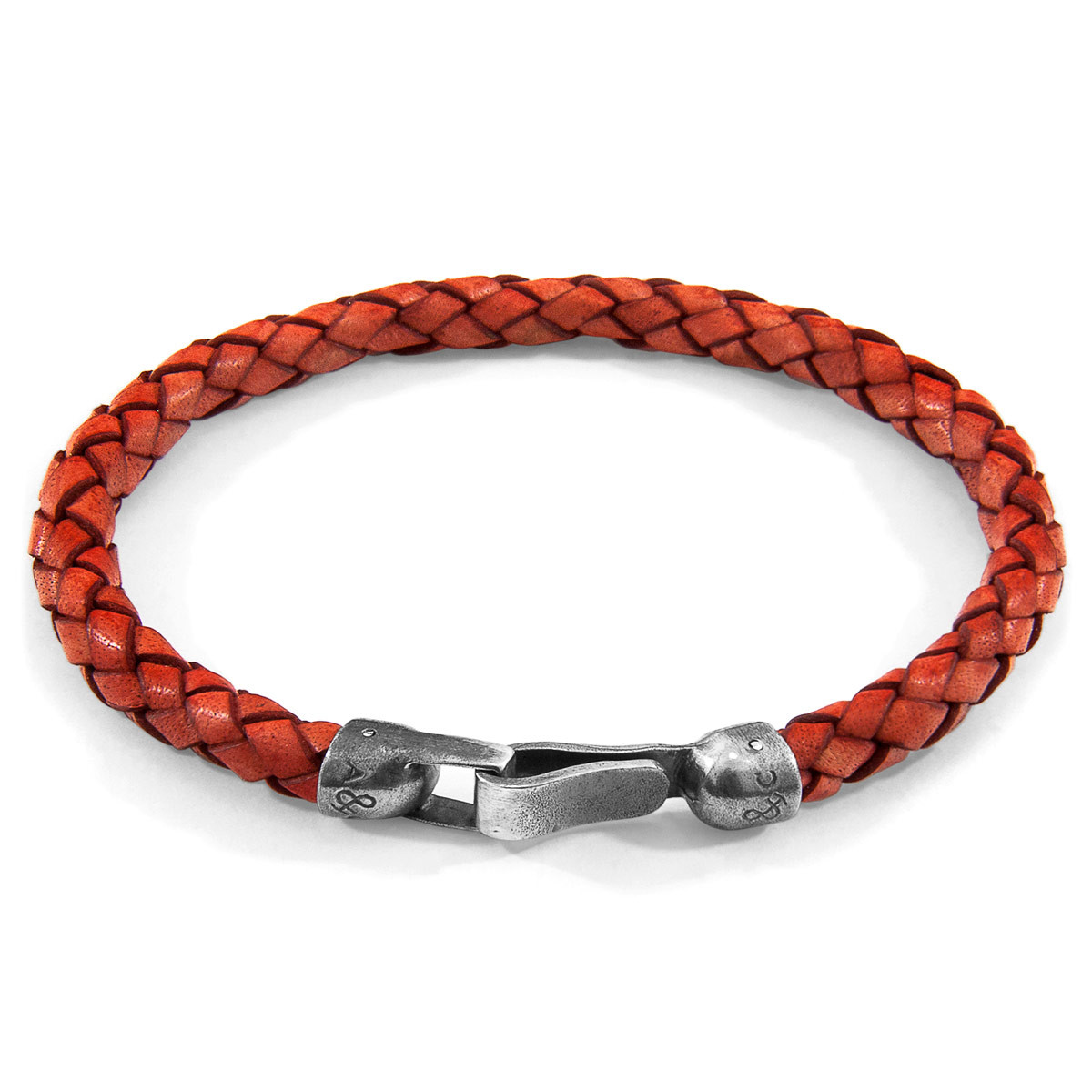 Anchor & Crew Amber Red Skye Silver and Braided Leather Bracelet 
