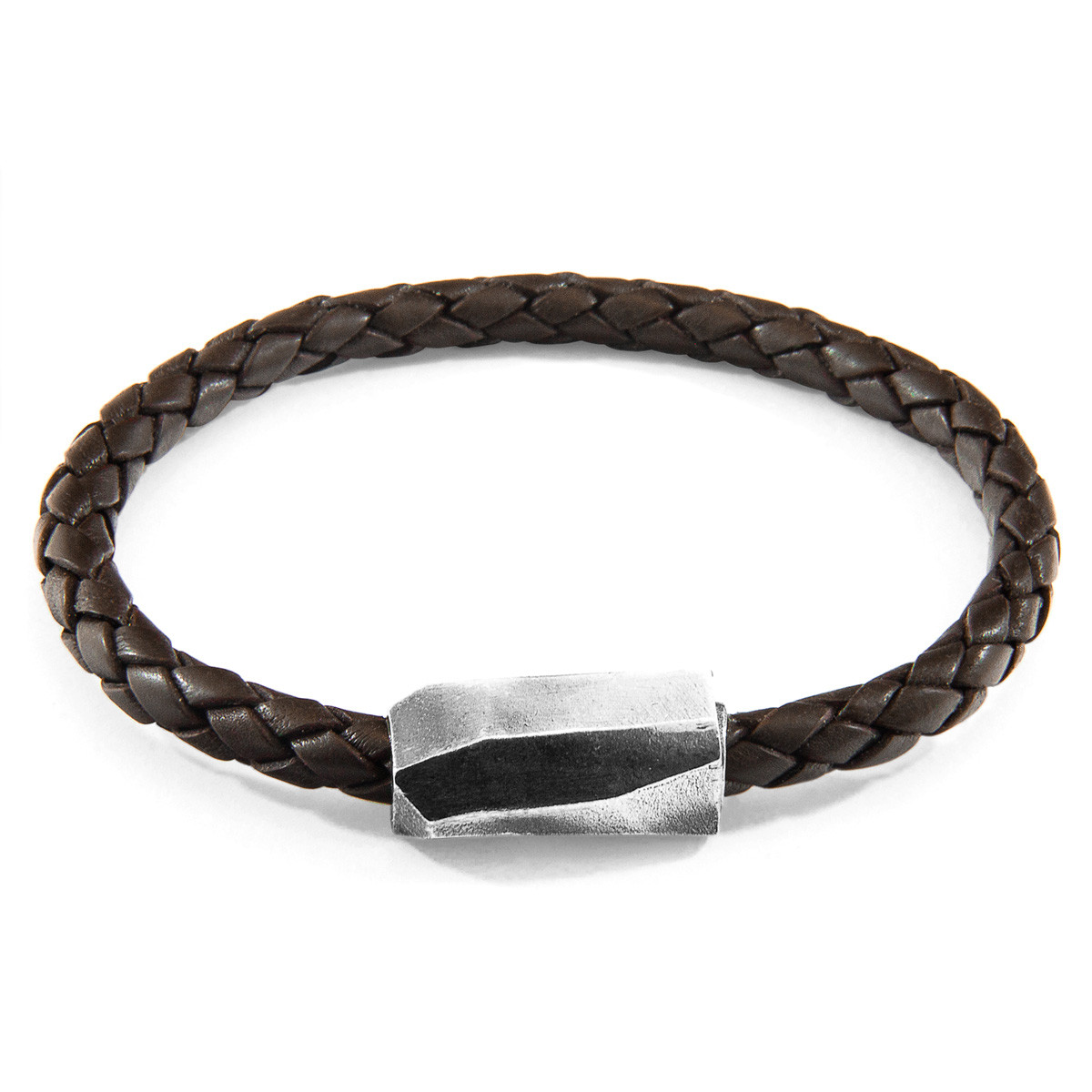 Anchor & Crew Cacao Brown Hayling Silver and Braided Leather Bracelet