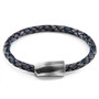 Anchor & Crew Indigo Blue Hayling Silver and Braided Leather Bracelet