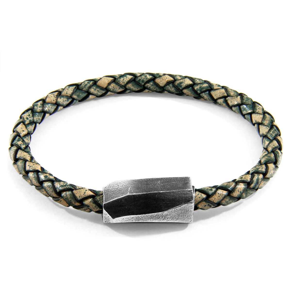 Anchor & Crew Petrol Green Hayling Silver and Braided Leather Bracelet