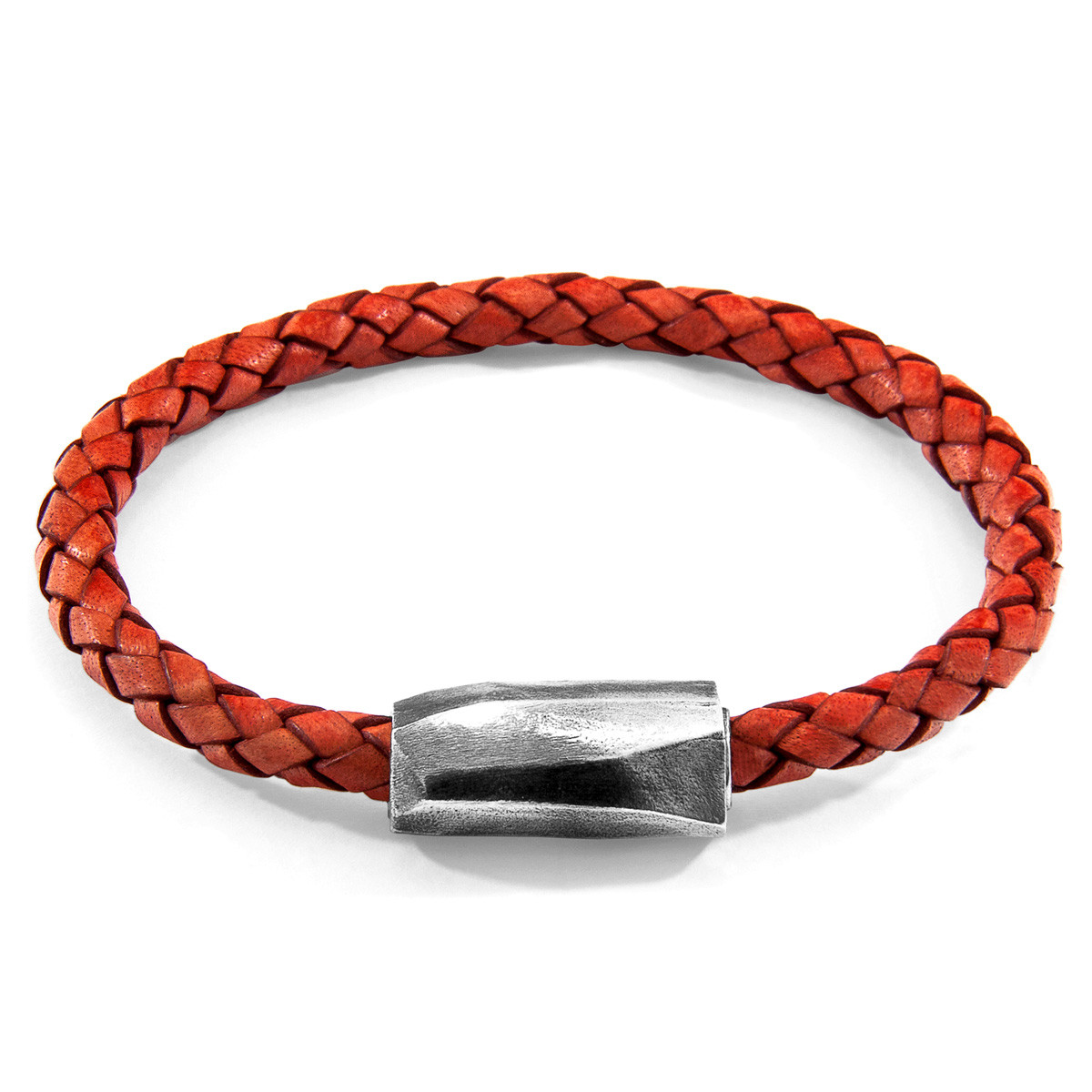 Amber Red Hayling Silver and Braided Leather Bracelet