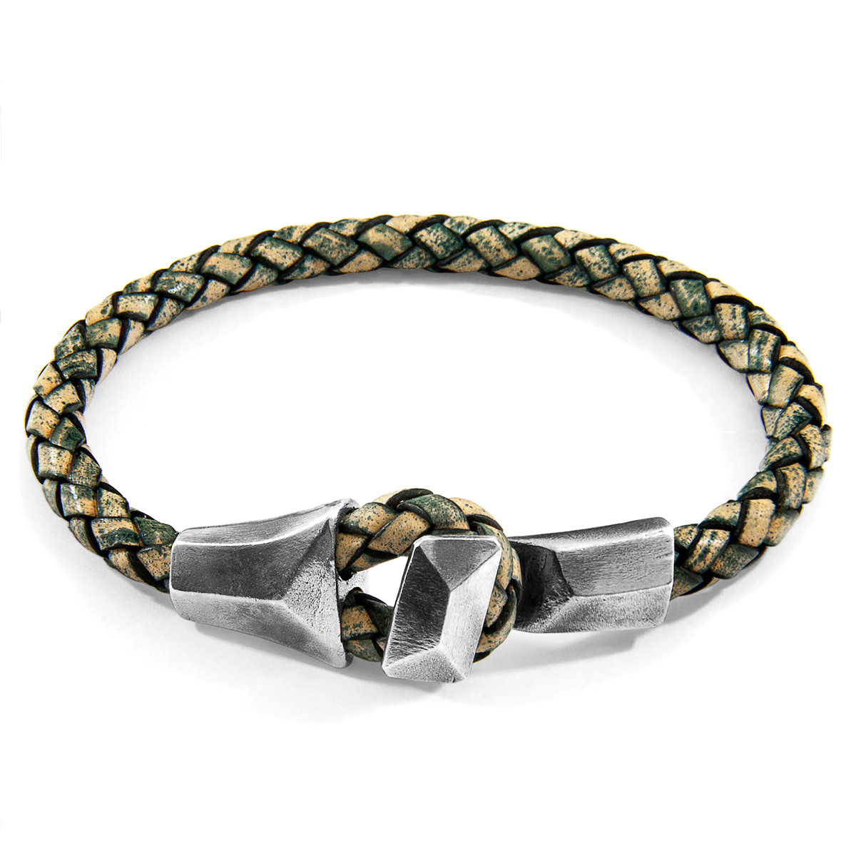 Anchor & Crew Petrol Green Alderney Silver and Braided Leather Bracelet