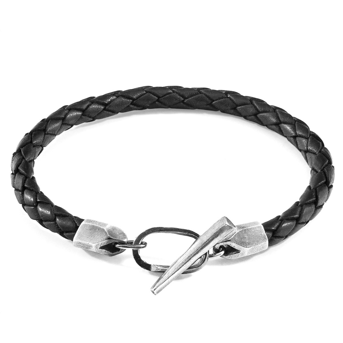Anchor & Crew Midnight Black Jura Silver and Braided Leather Bracelet