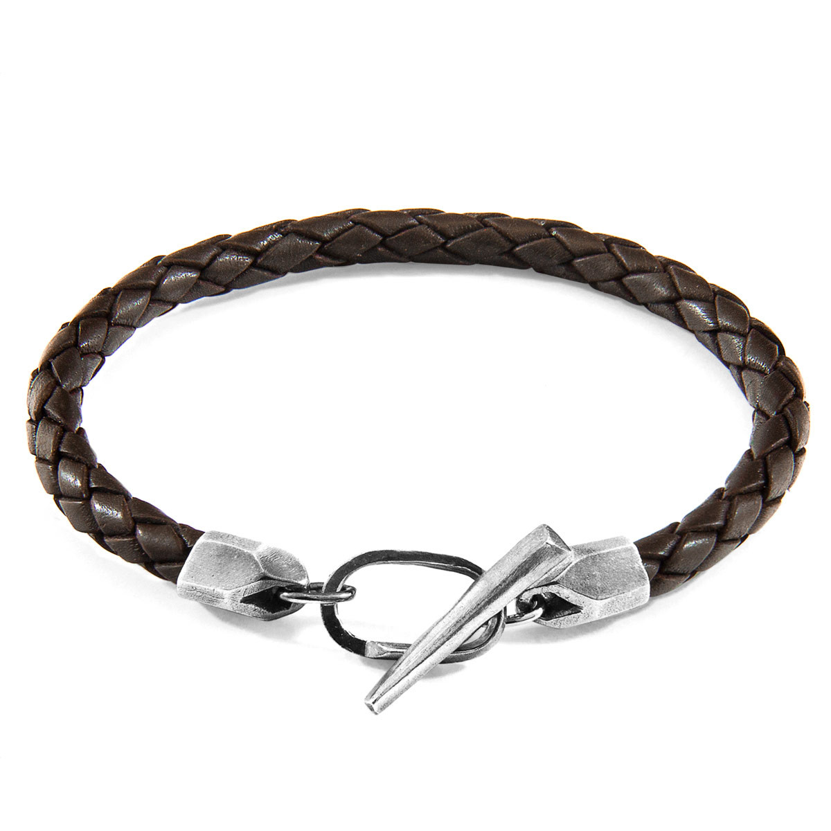Anchor & Crew Cacao Brown Jura Silver and Braided Leather Bracelet