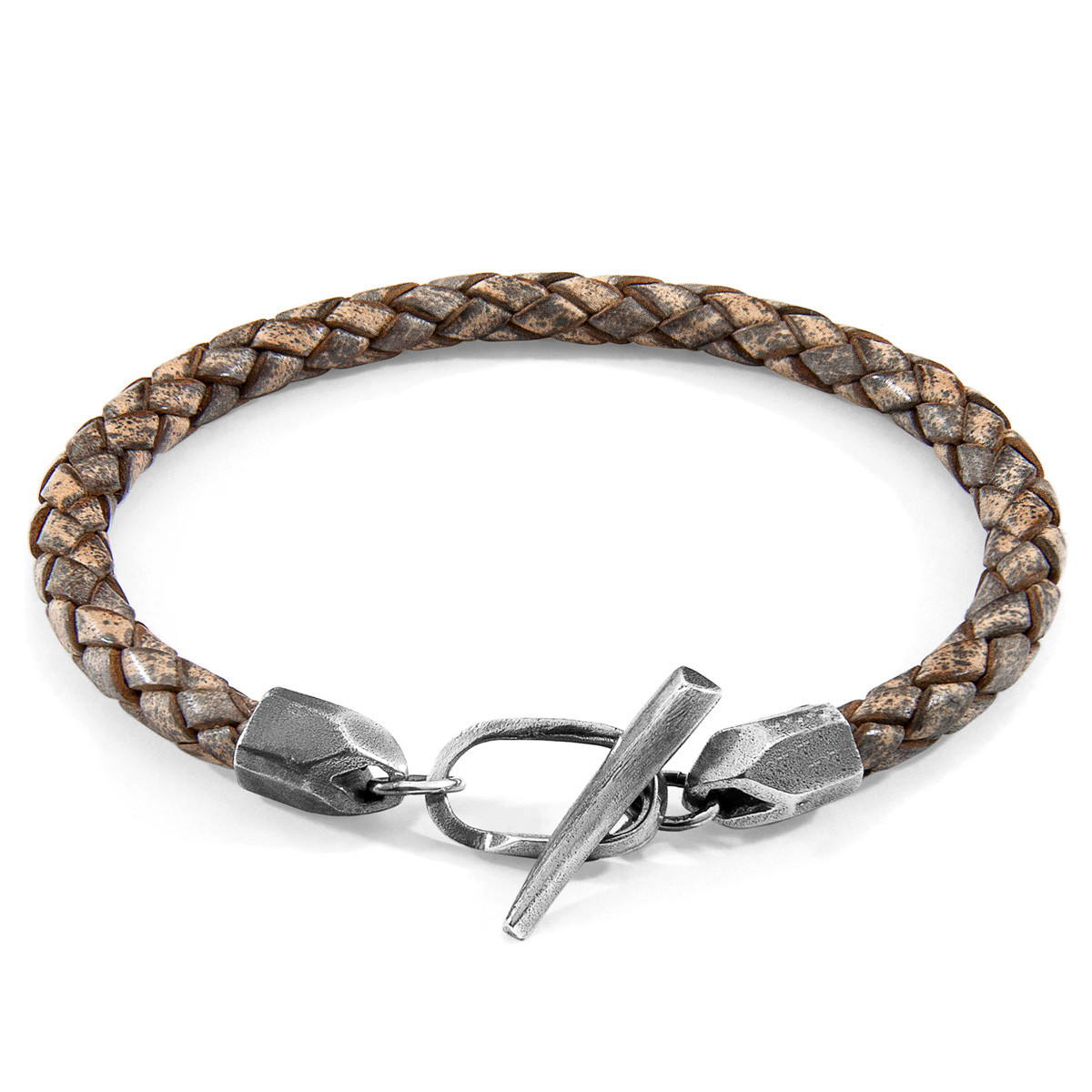 Anchor & Crew Taupe Grey Jura Silver and Braided Leather Bracelet