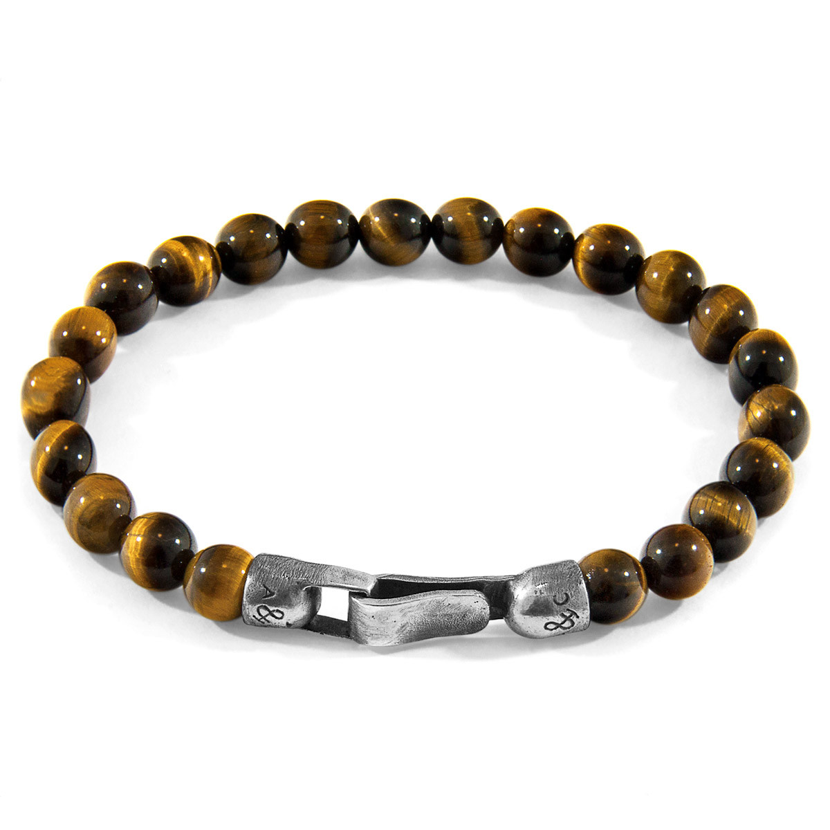 Anchor & Crew Brown Tigers Eye Nachi Silver and Stone Beaded Bracelet