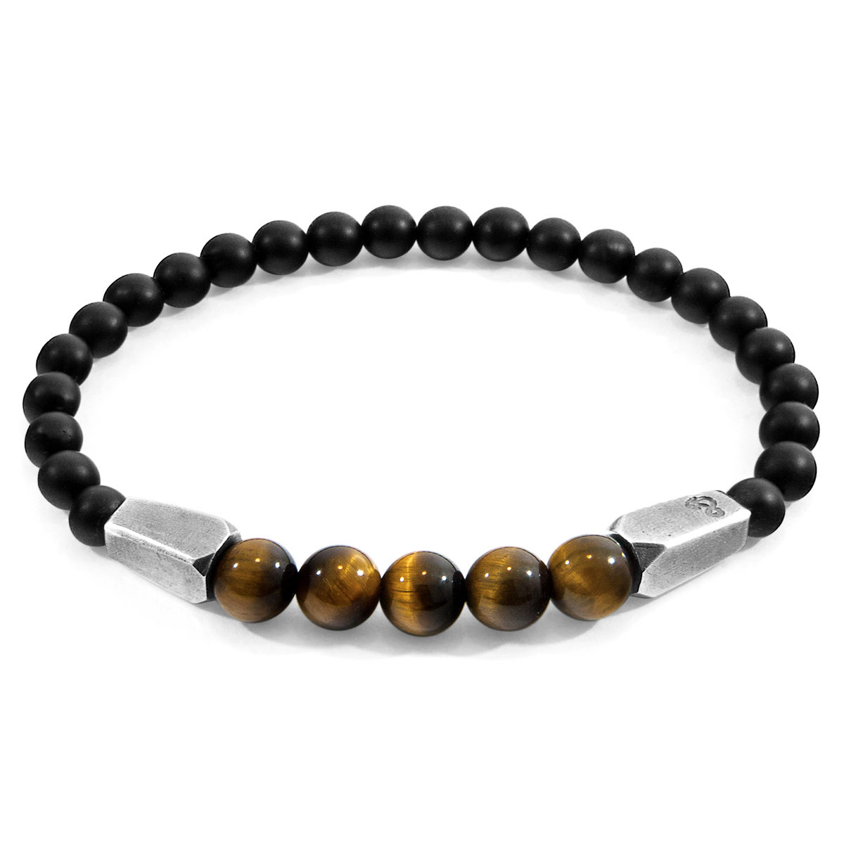 Anchor & Crew Brown Tigers Eye Hukou Silver and Stone Bracelet