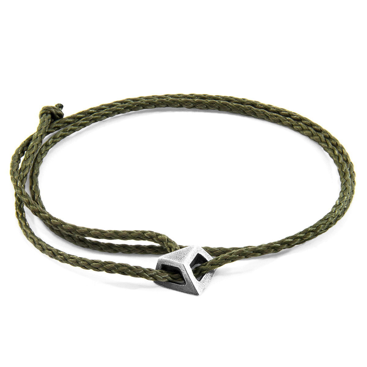 Khaki Green Arthur Silver and Rope SKINNY Bracelet