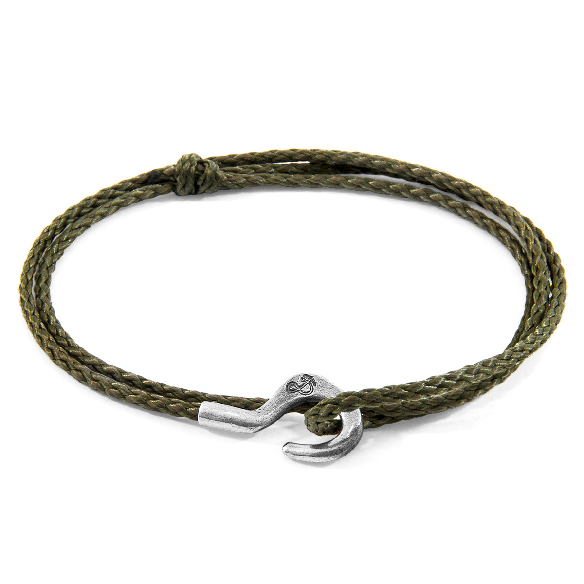 Anchor & Crew Khaki Green Charles Silver and Rope SKINNY Bracelet