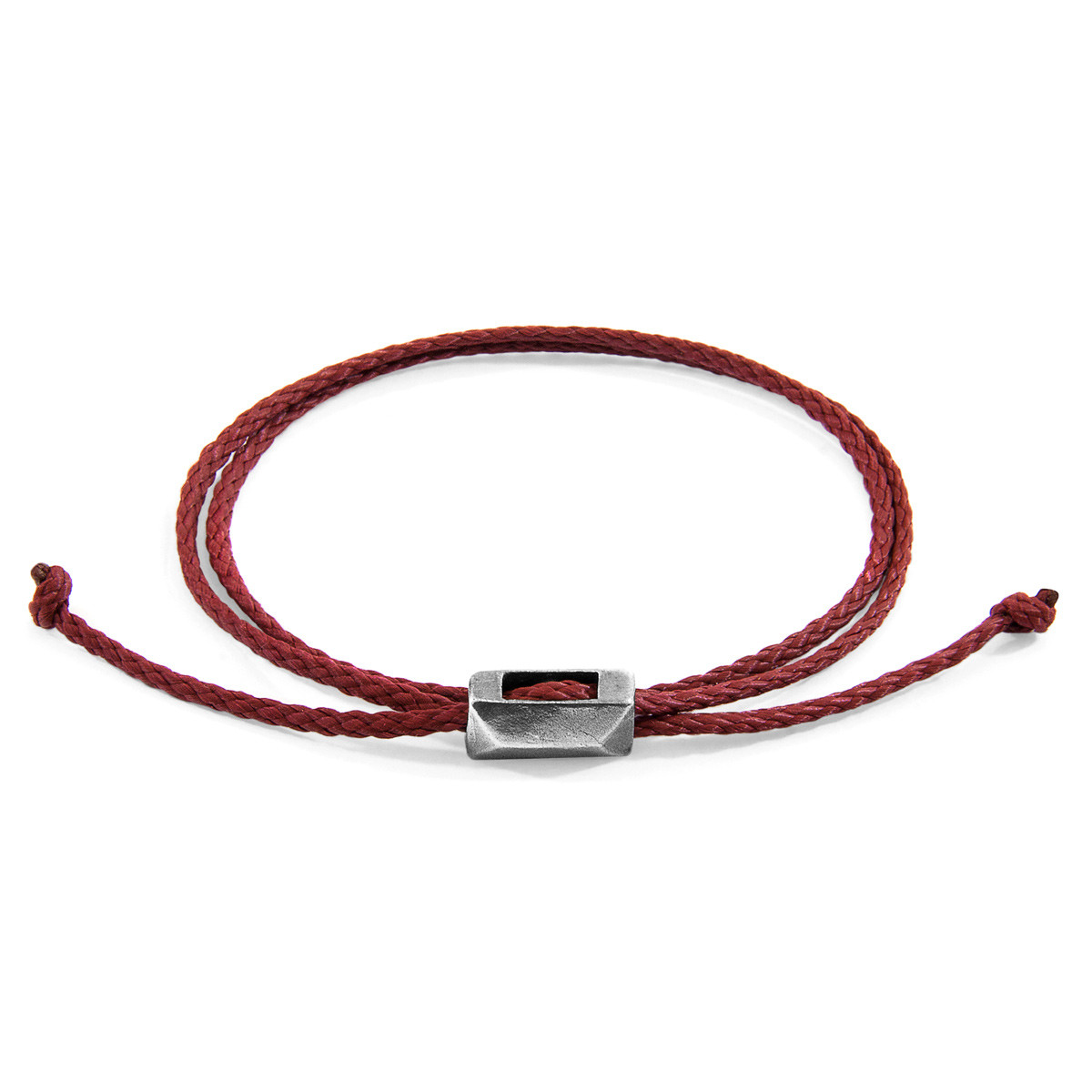 Anchor & Crew Burgundy Red Edward Silver and Rope SKINNY Bracelet