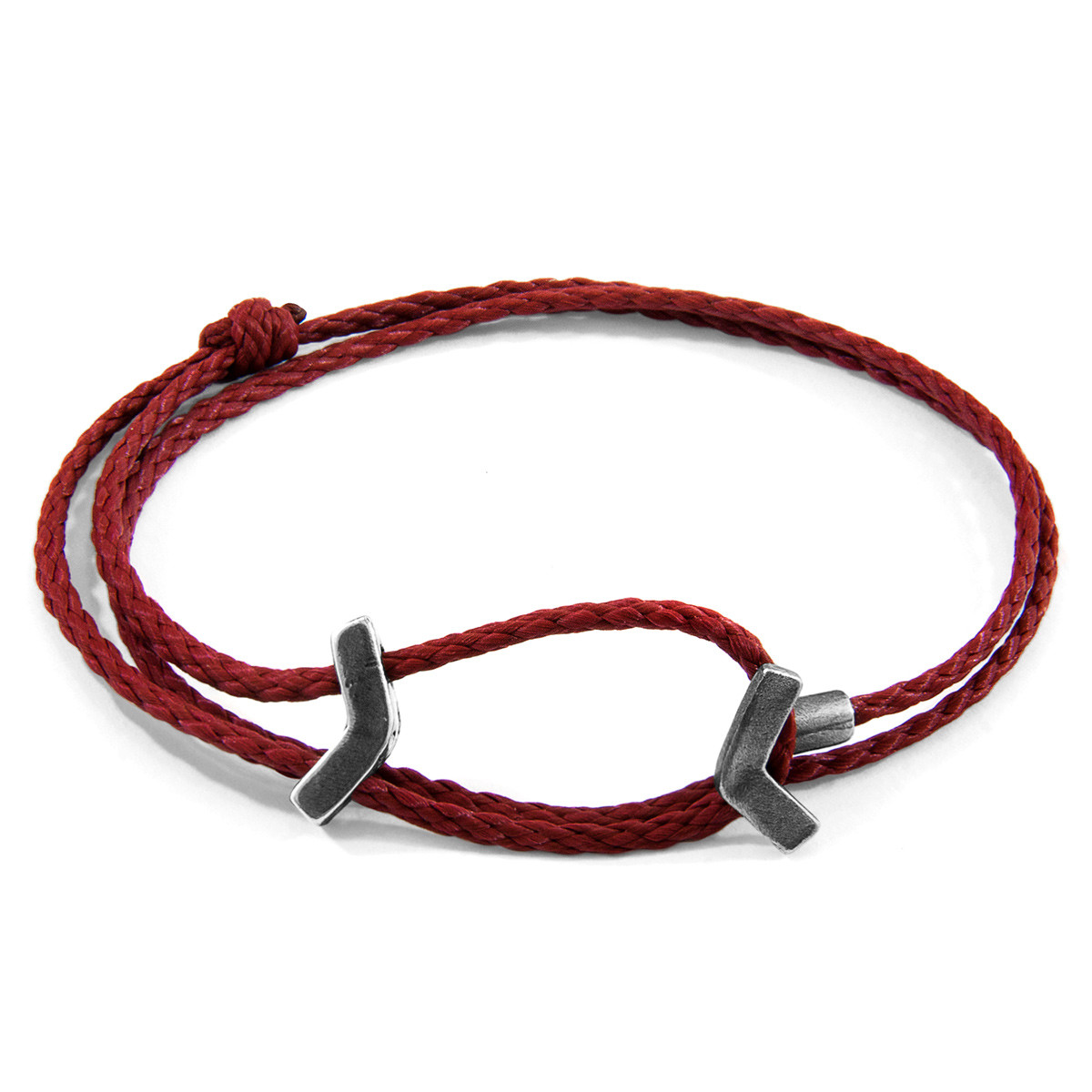 Burgundy Red William Silver and Rope SKINNY Bracelet