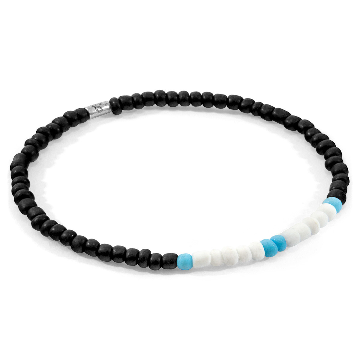 Anchor & Crew Turquoise - Black Henry Silver and Glass SKINNY Bracelet