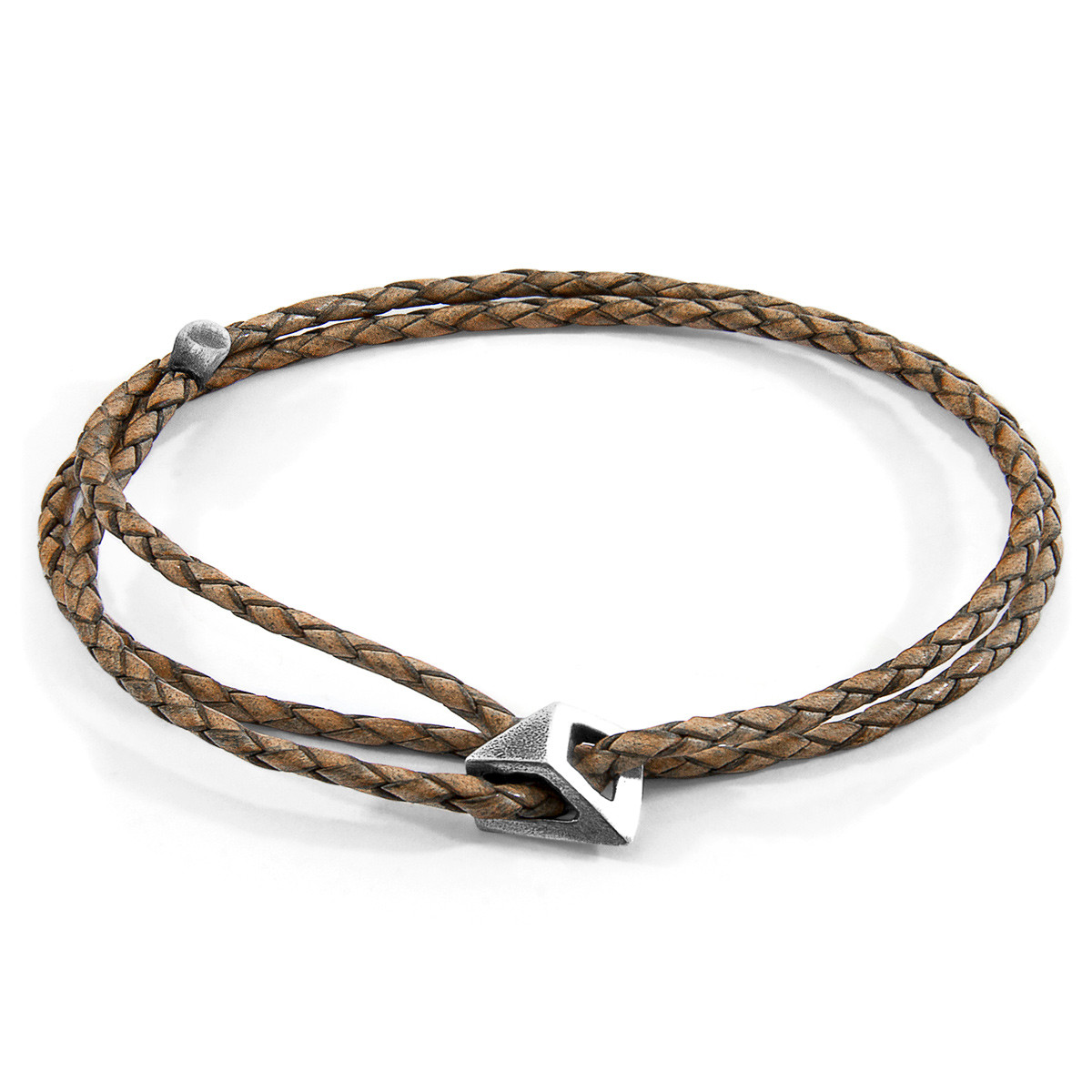 Anchor & Crew Taupe Grey Arthur Silver and Braided Leather SKINNY Bracelet