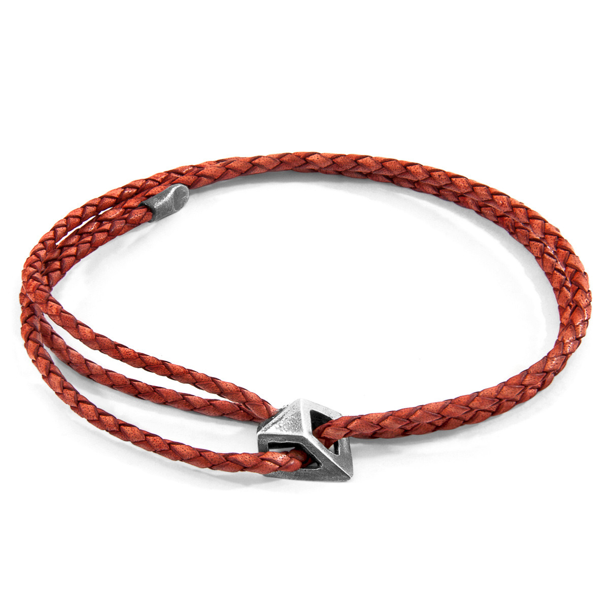 Anchor & Crew Amber Red Arthur Silver and Braided Leather SKINNY Bracelet