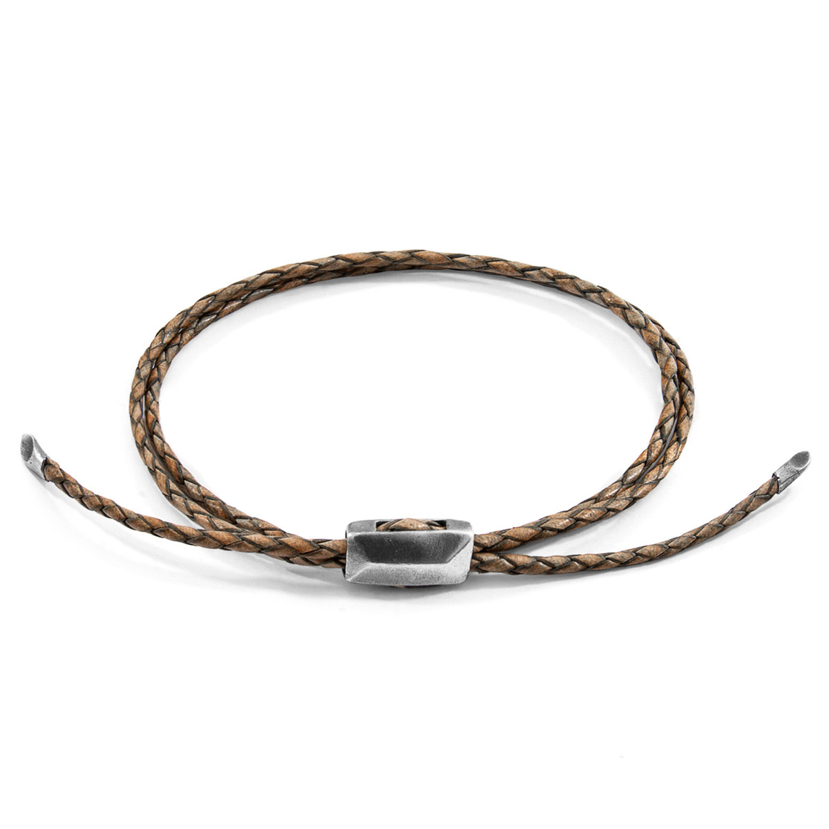 Anchor & Crew Taupe Grey Edward Silver and Braided Leather SKINNY Bracelet