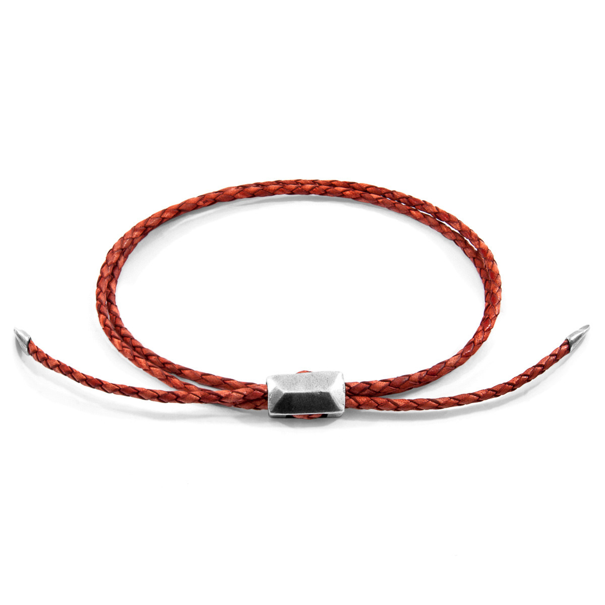 Amber Red Edward Silver and Braided Leather SKINNY Bracelet