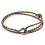 Anchor & Crew Taupe Grey Charles Silver and Braided Leather SKINNY Bracelet